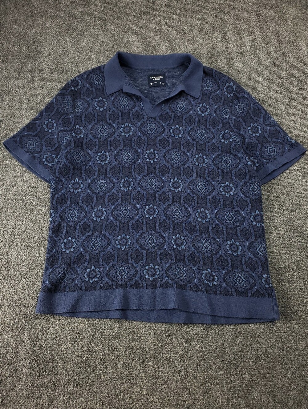 Abercrombie & Fitch Jacquard Johnny Collar Sweater Polo Large Navy Geometric